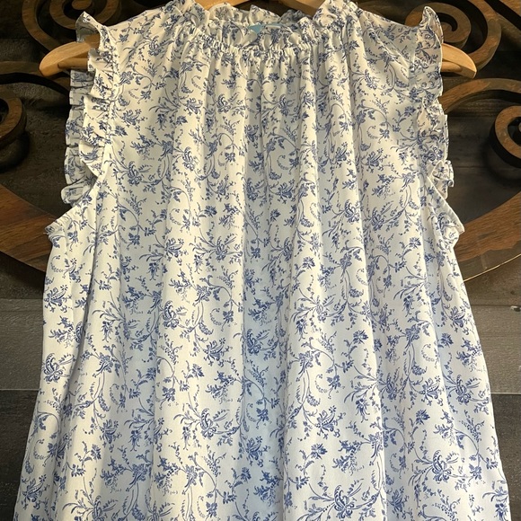 Floral Blouse L Ruffle Peasant Swing Top Cottagecore Sleeveless Tunic - Picture 5 of 16